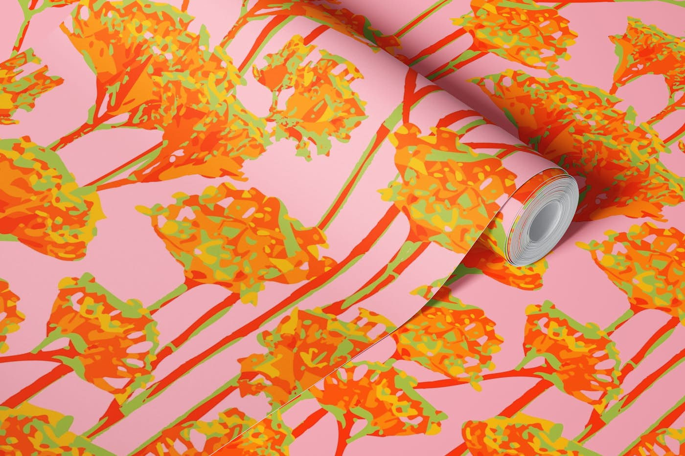 SUNSHINE-Y Pop Bright Floral Coral Orange wallpaper roll