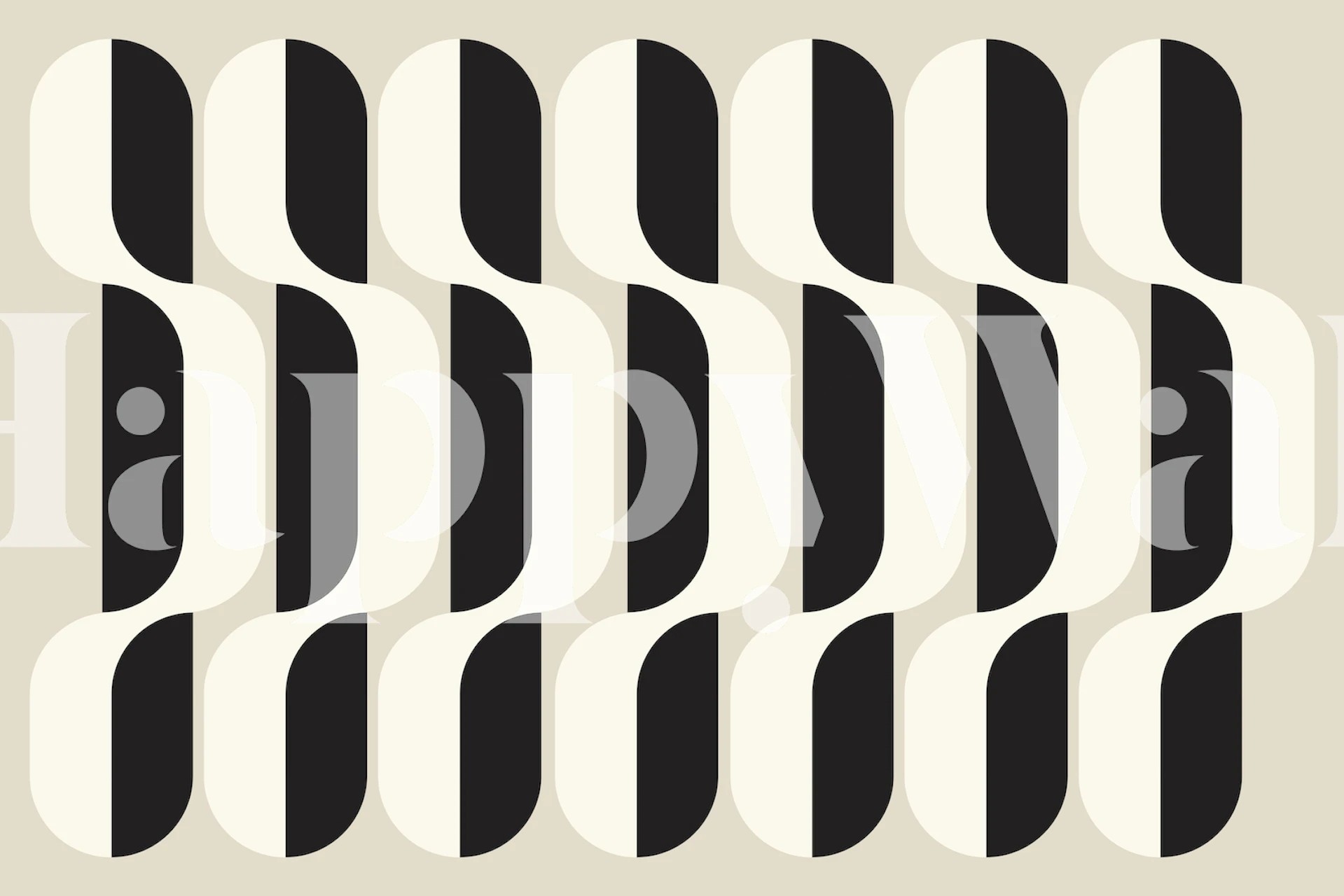 Vintage fototapeta z abstrakcyjną geometrią pasków i fal w monochromatyczne paski na beżowym tle