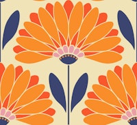 Orange Daisies with Blue Leaves - Large tapete