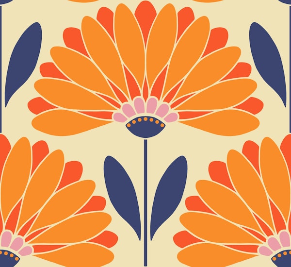 Orange Daisies with Blue Leaves - Large