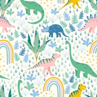 Dinosaur fantasy with rainbows and stars wallpaper