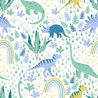 Dinosaur fantasy - green, blue, yellow tapet