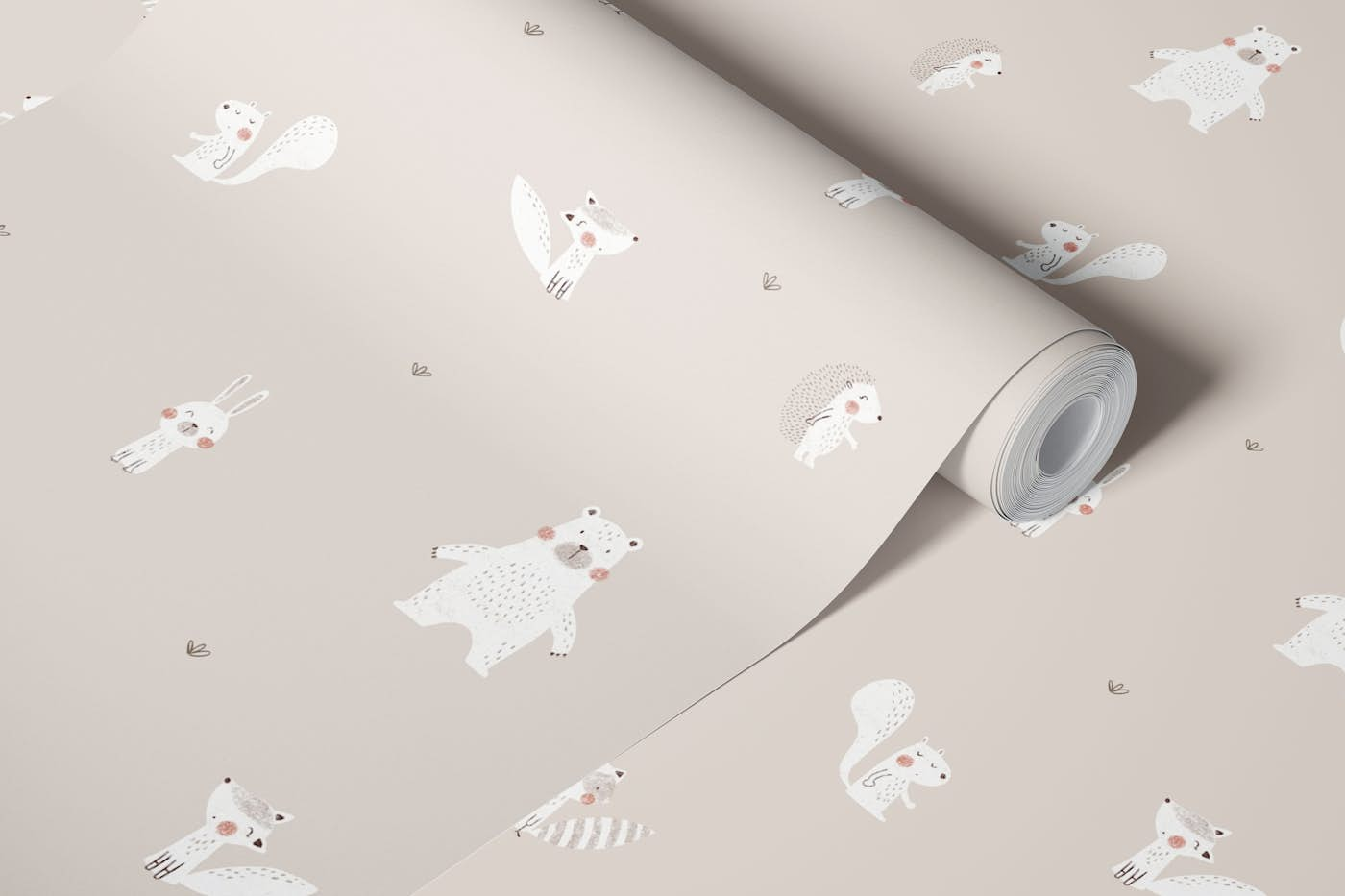 Forest animals beige wallpaper roll