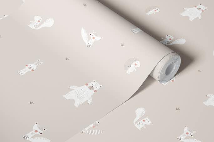 Forest animals beigewallpaper roll