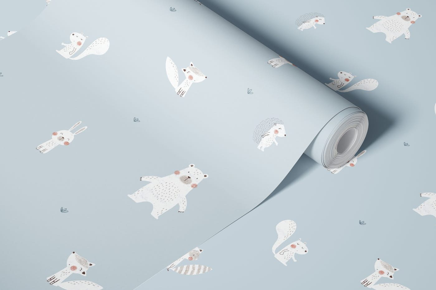 Forest animals blue wallpaper roll