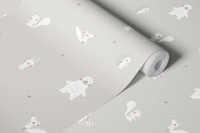 White forest animalswallpaper roll