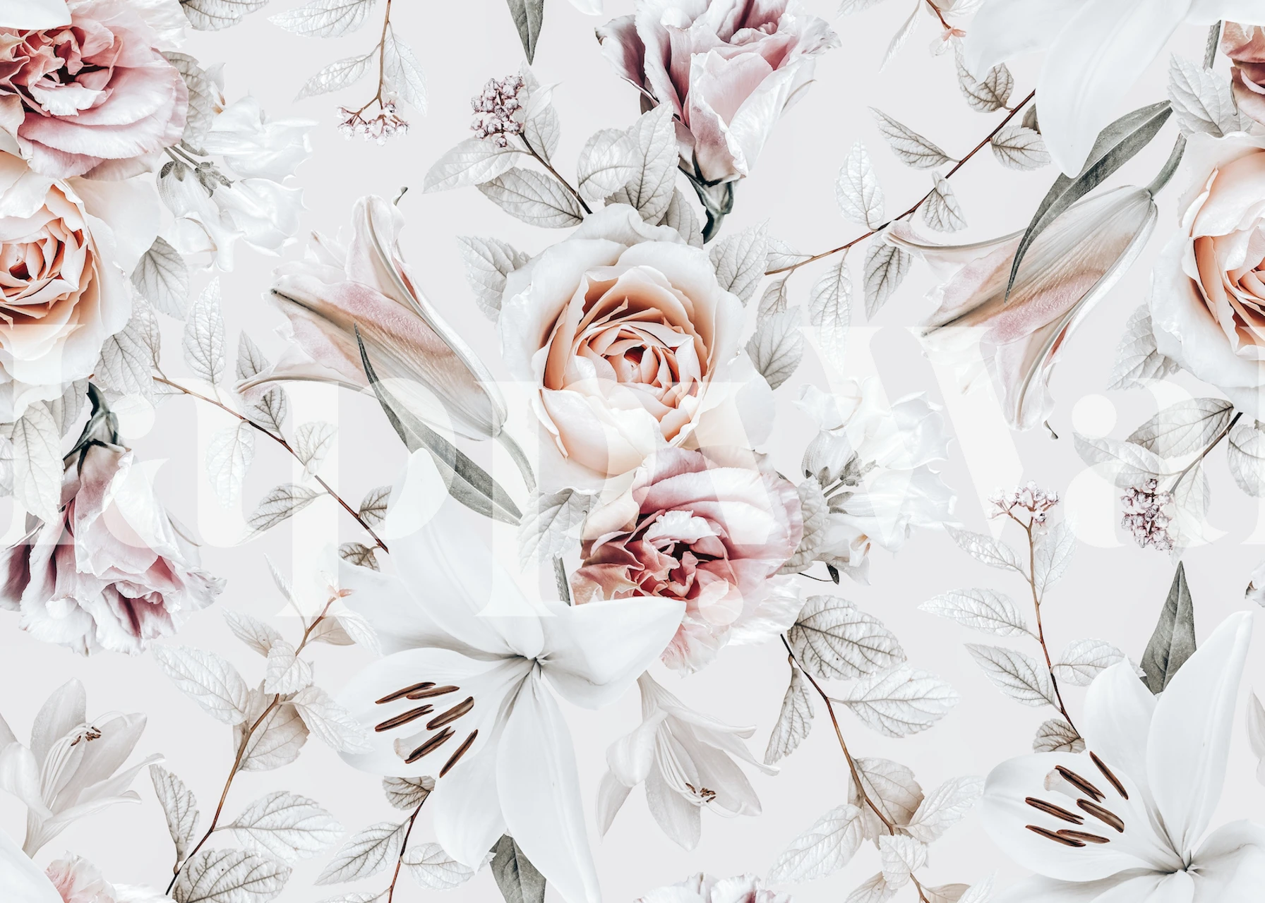 Tapeta kwiatowa z różami i liliami