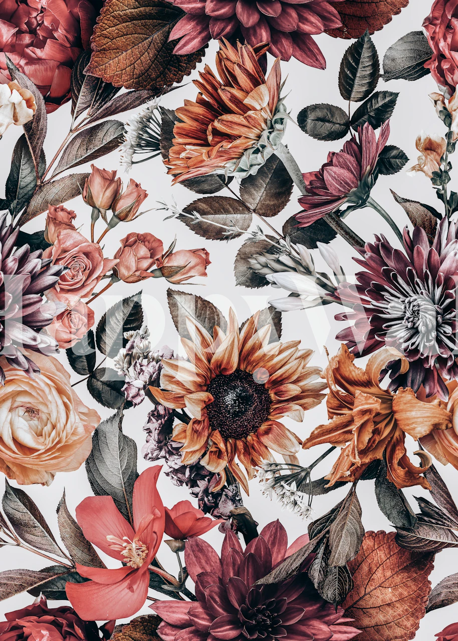 Floral wallpaper featuring sunflowers in a room