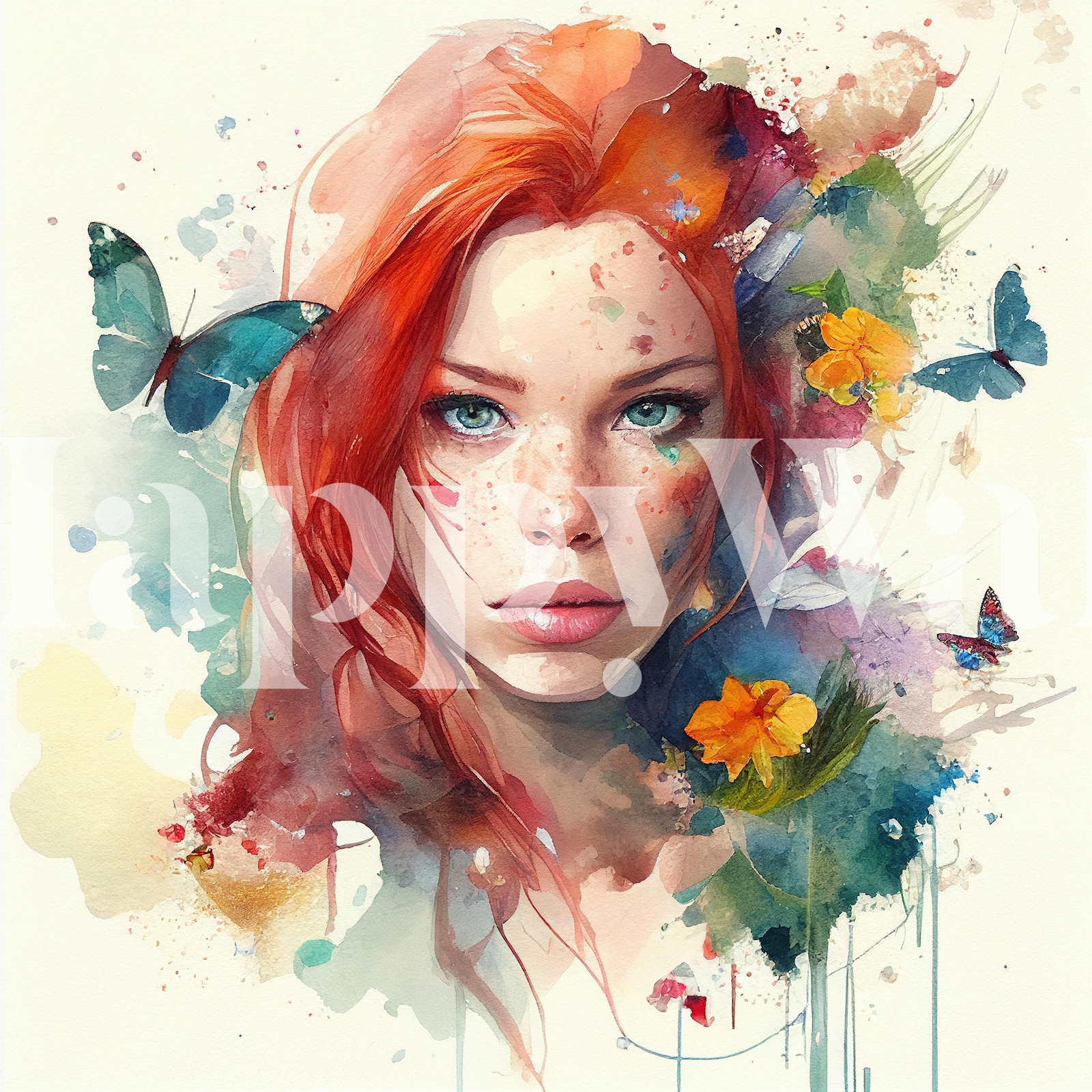 Watercolor Floral Red Hair Woman #8 wallpaper | Happywall