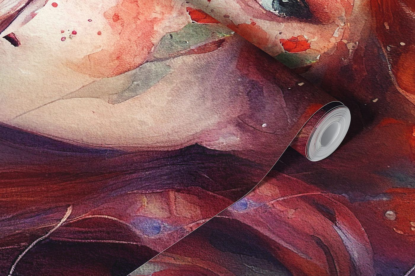 Watercolor Floral Red Hair Woman #10 wallpaper roll