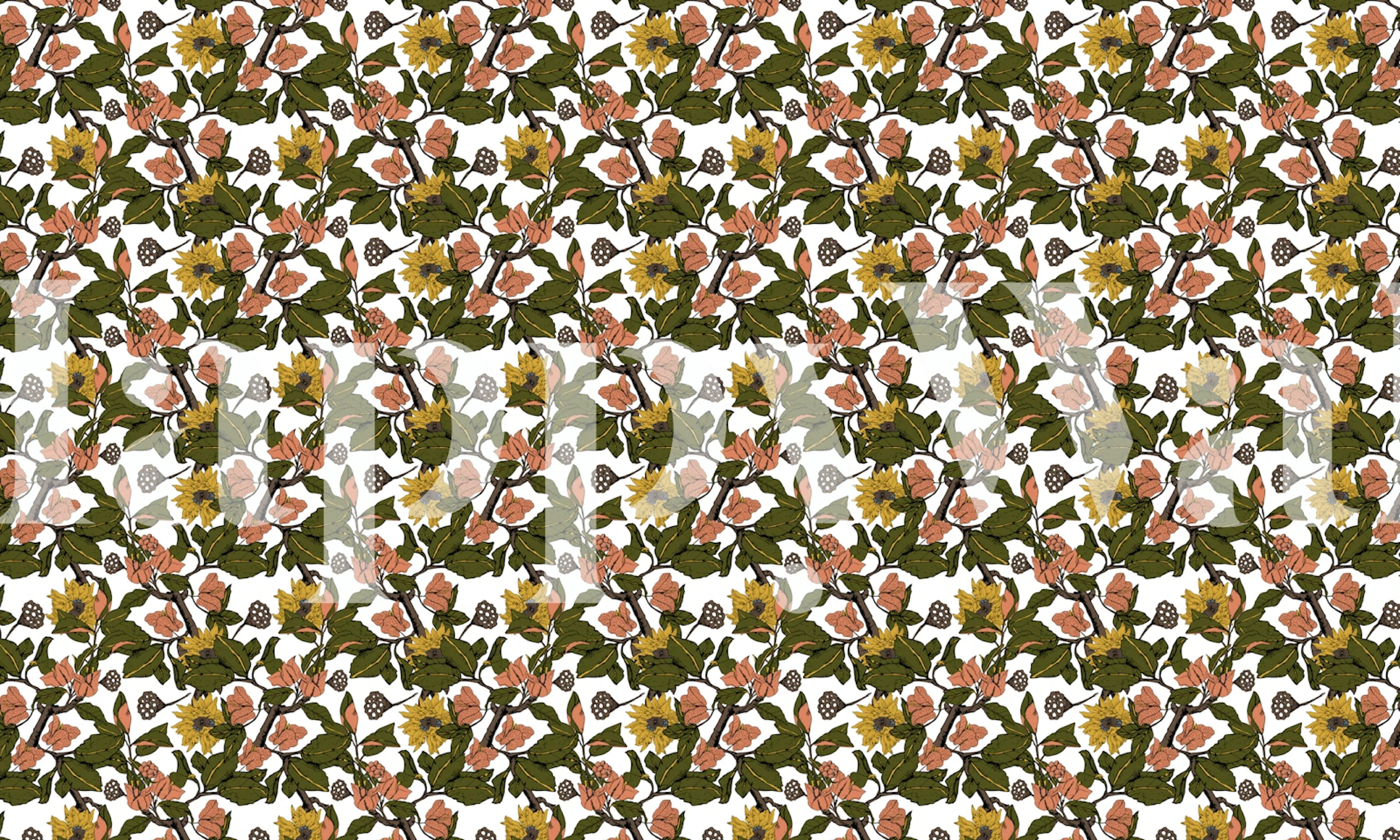 Syksyinen Wild Nature -kukkainen seinämaalaus maanläheisillä sävyillä