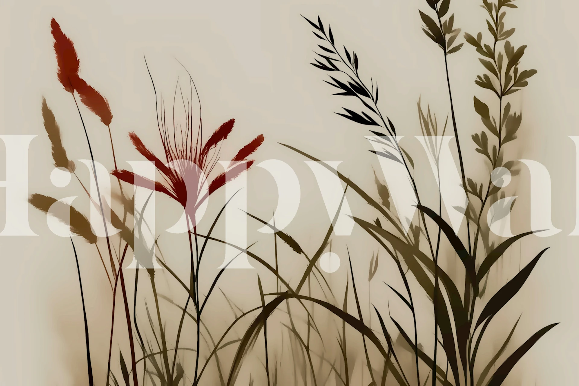 Scandinavian Japandi Flowers Wall Mural with Botanical Silhouettes