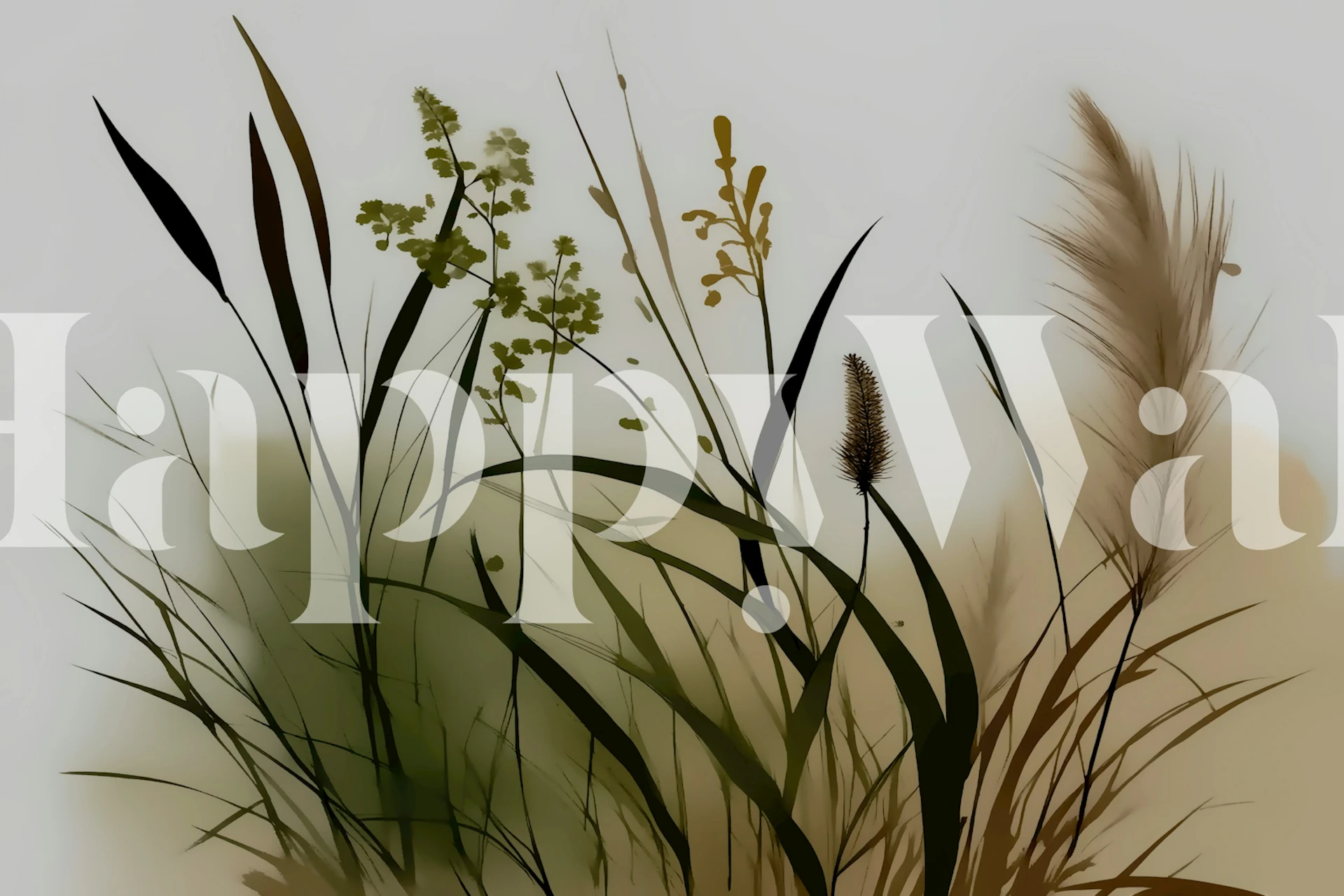 Moody botanical wallpaper featuring green foliage and soft neutrals