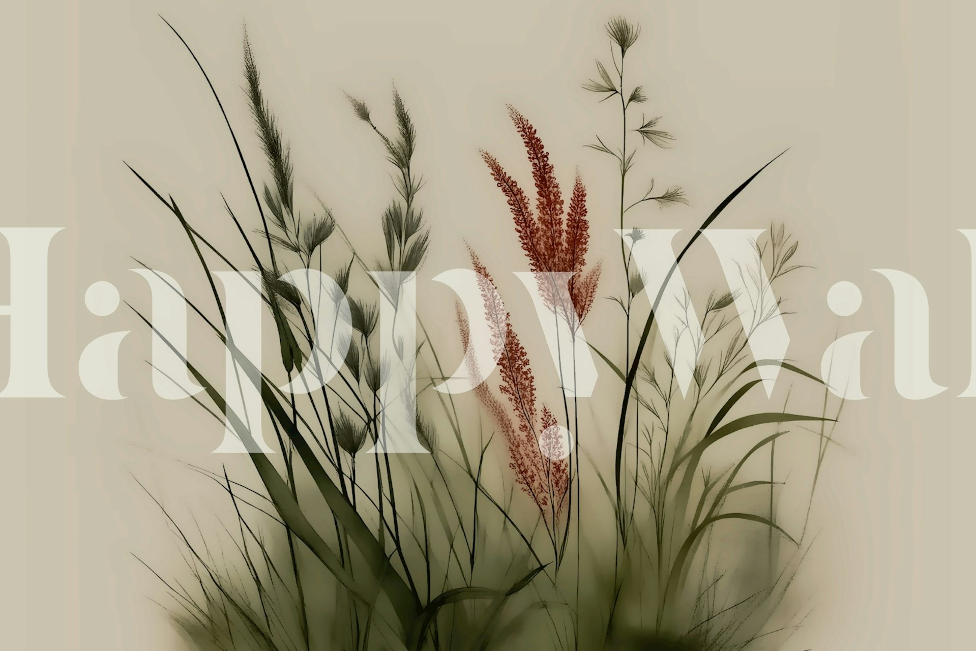 Floral silhouettes in muted tones on neutral backdrop wallpaper