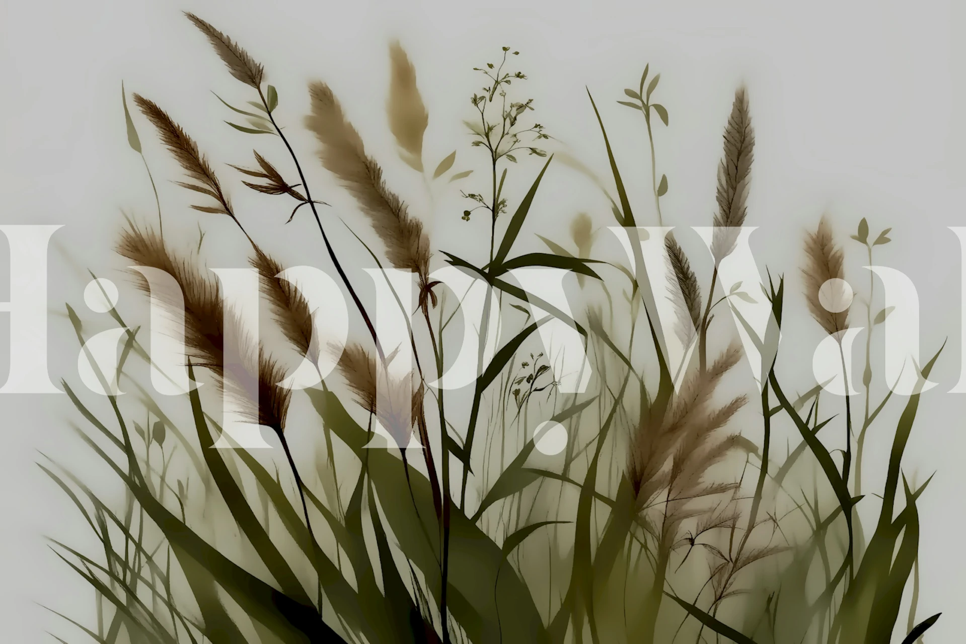 Natuurlijke grassen en planten in zachte kleuren op lichte achtergrond wallpaper