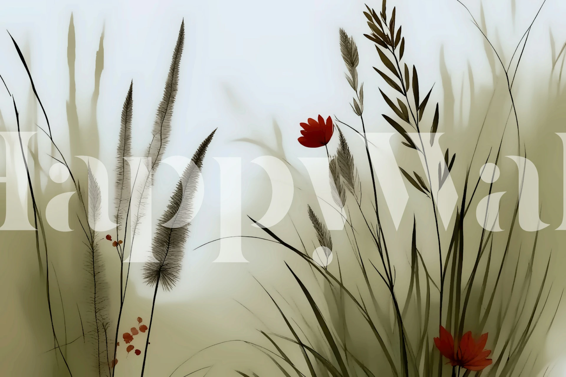 Japandi Floral Scandinavia wall mural with delicate grasses and wildflowers