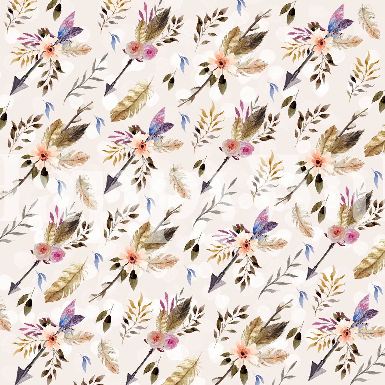 Bohemian style floral wall mural with soft pastel colors and intricate nature patterns