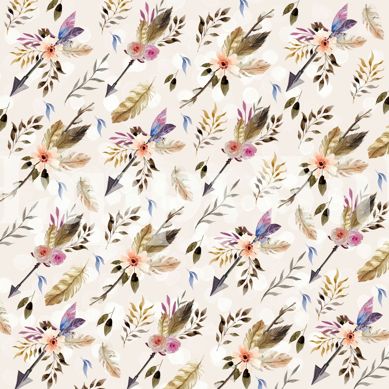 Bohemian style floral wall mural with soft pastel colors and intricate nature patterns