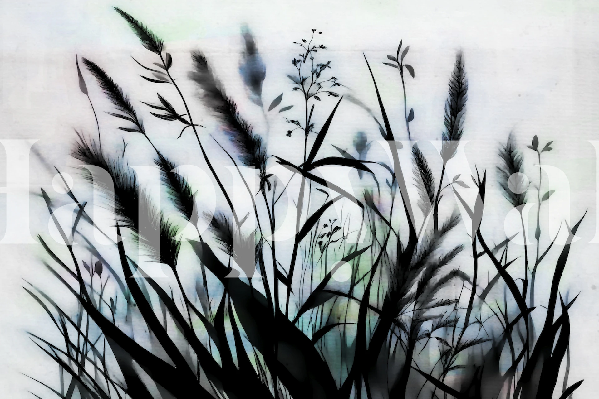 Mystic Wild Flowers veggmaleri med eteriske villblomster på en tåkete bakgrunn