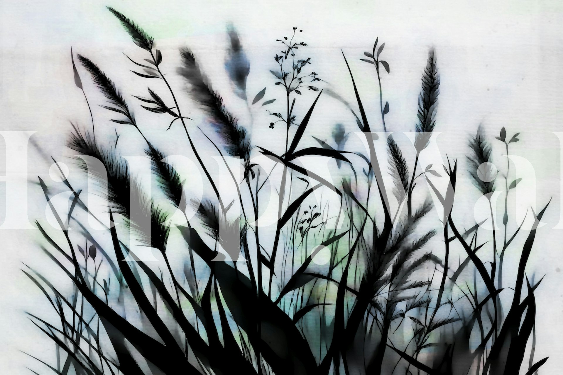 Black and white floral silhouette wallpaper design