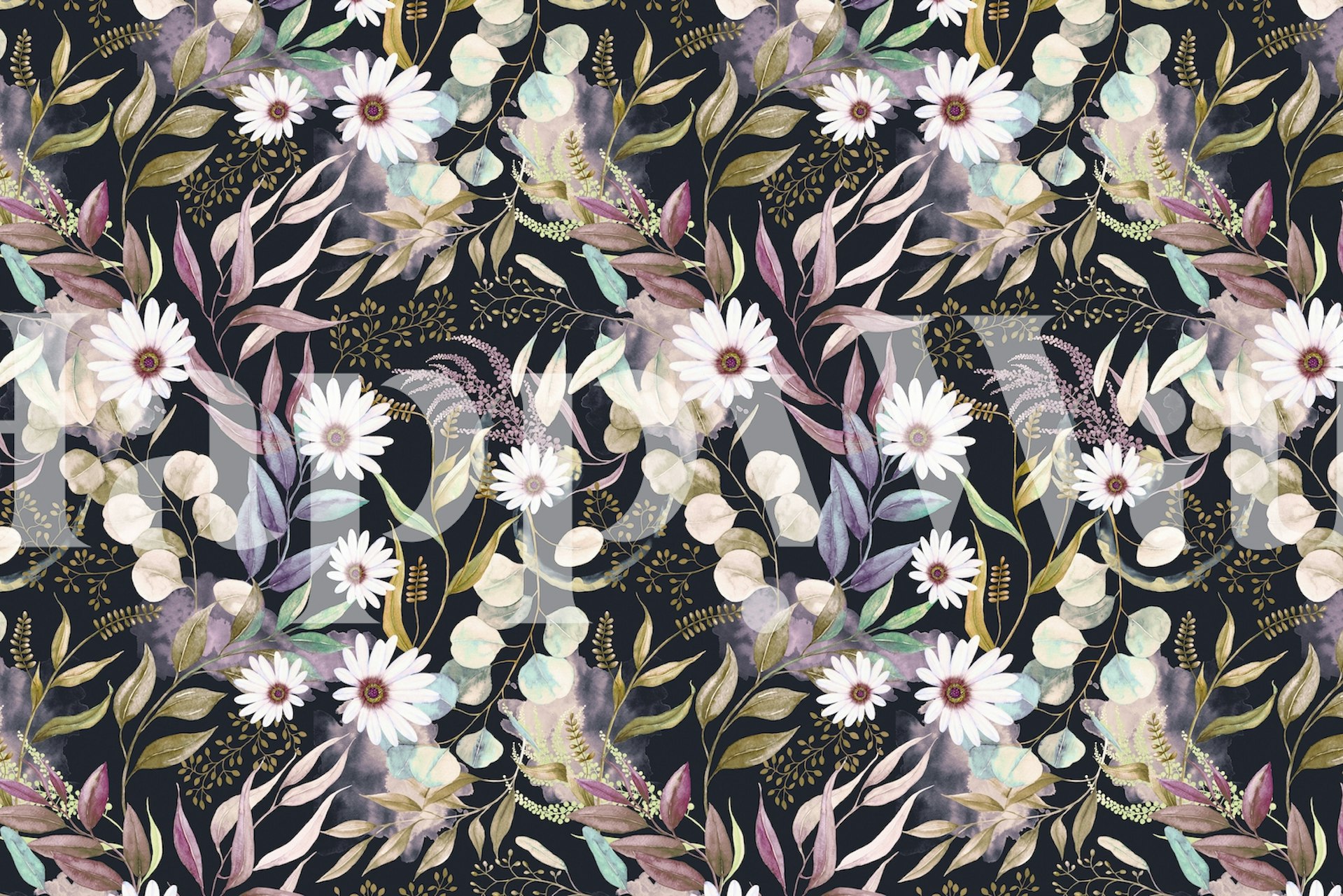 Enigmatic dark floral pattern wall mural from happywall.com