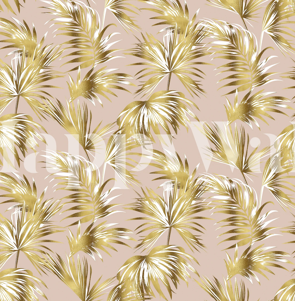 Tropical palm leaves in gold on pink background wallpaper