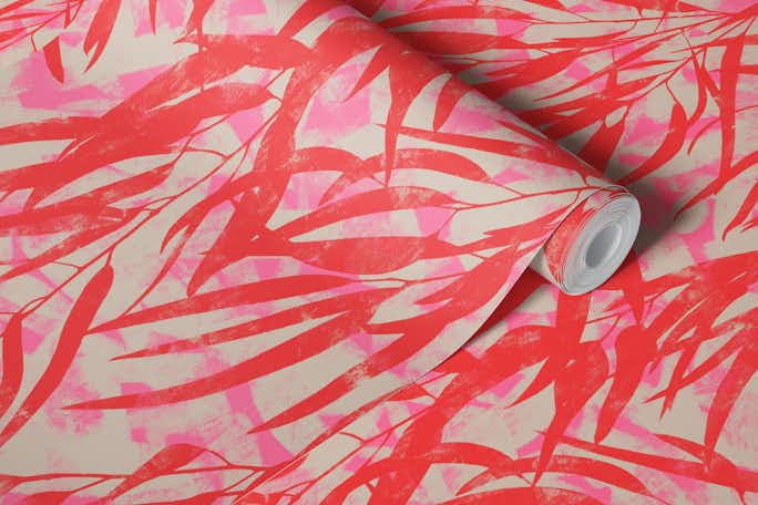Abstract leaves - red orange & pinkwallpaper roll