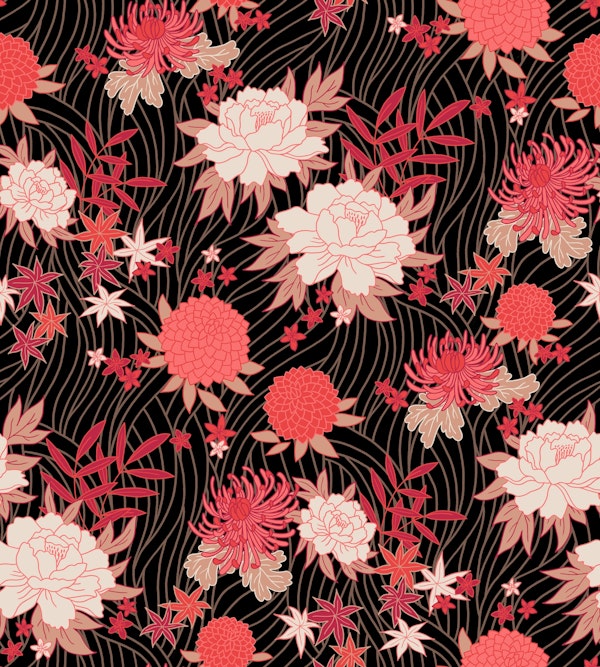 Asian blooms - black & red