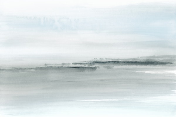 Soft blue watercolor coastal landscape