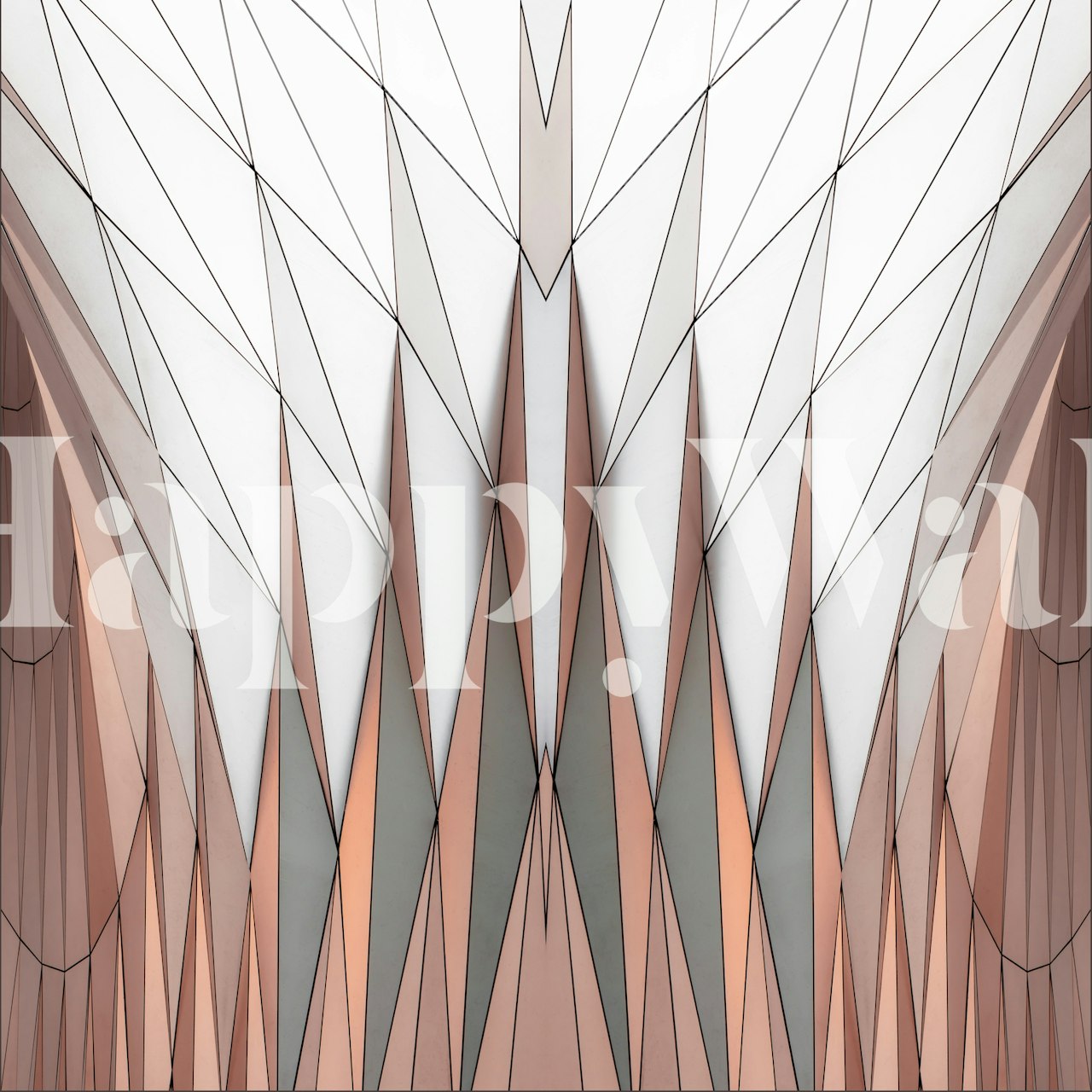 Geometric patterns in rose gold and white wallpaper