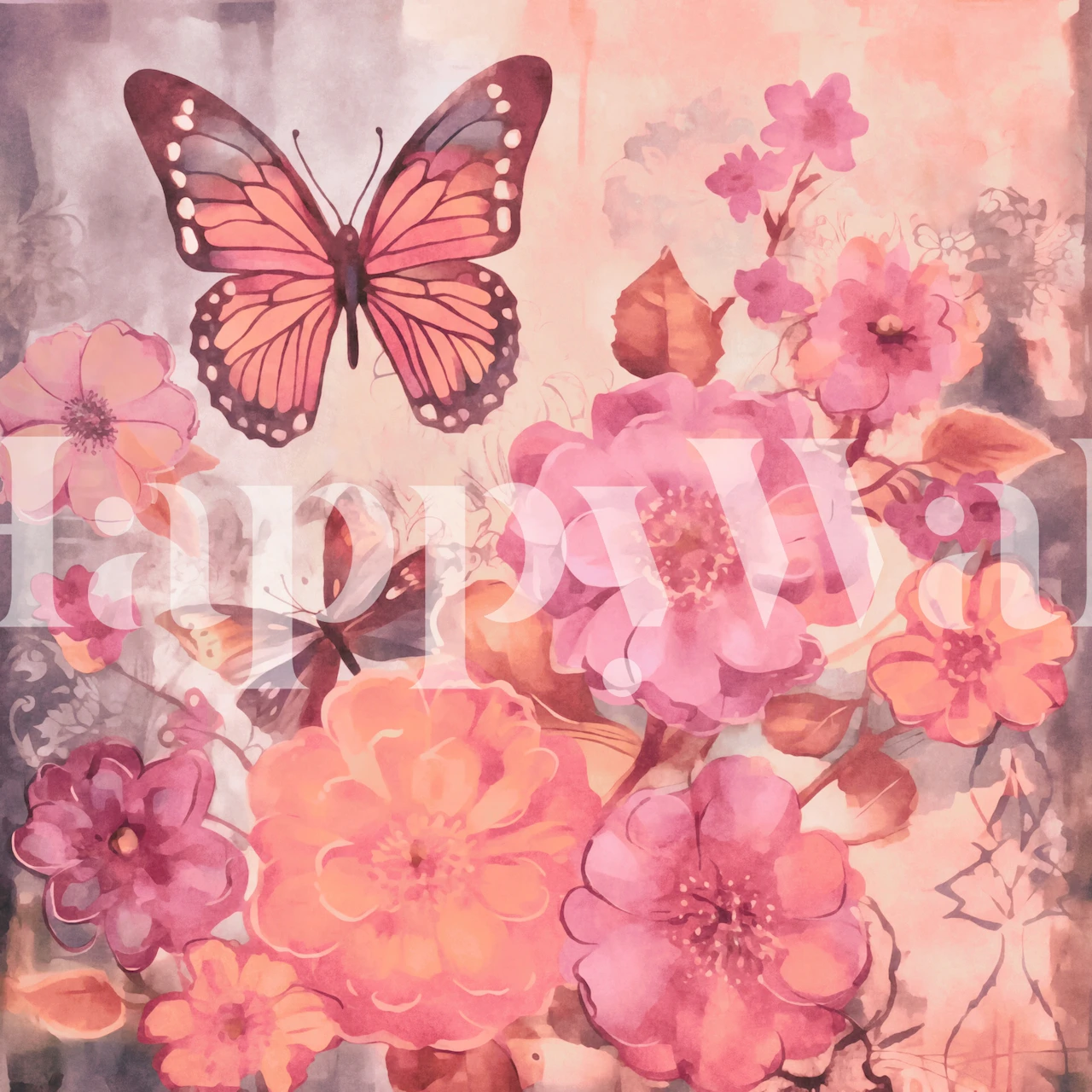 Tapeta Pastel Pink Butterfly Garden v pokoji