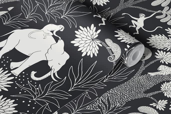 Elephant Jungle - blackwallpaper roll