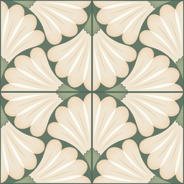 Flower tiles green offwhite