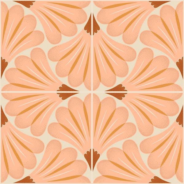 Flower tiles peach fuzz rusty
