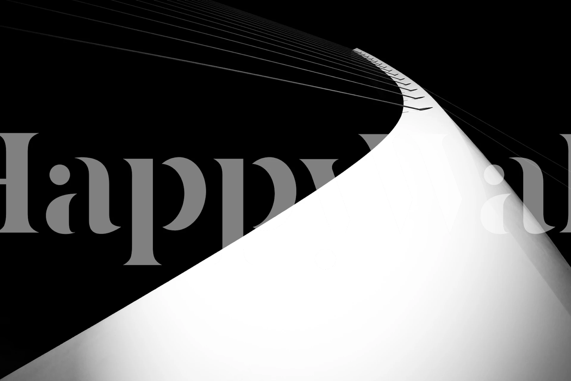 Black and white wall mural depicting a minimalist arch reaching towards a dark sky