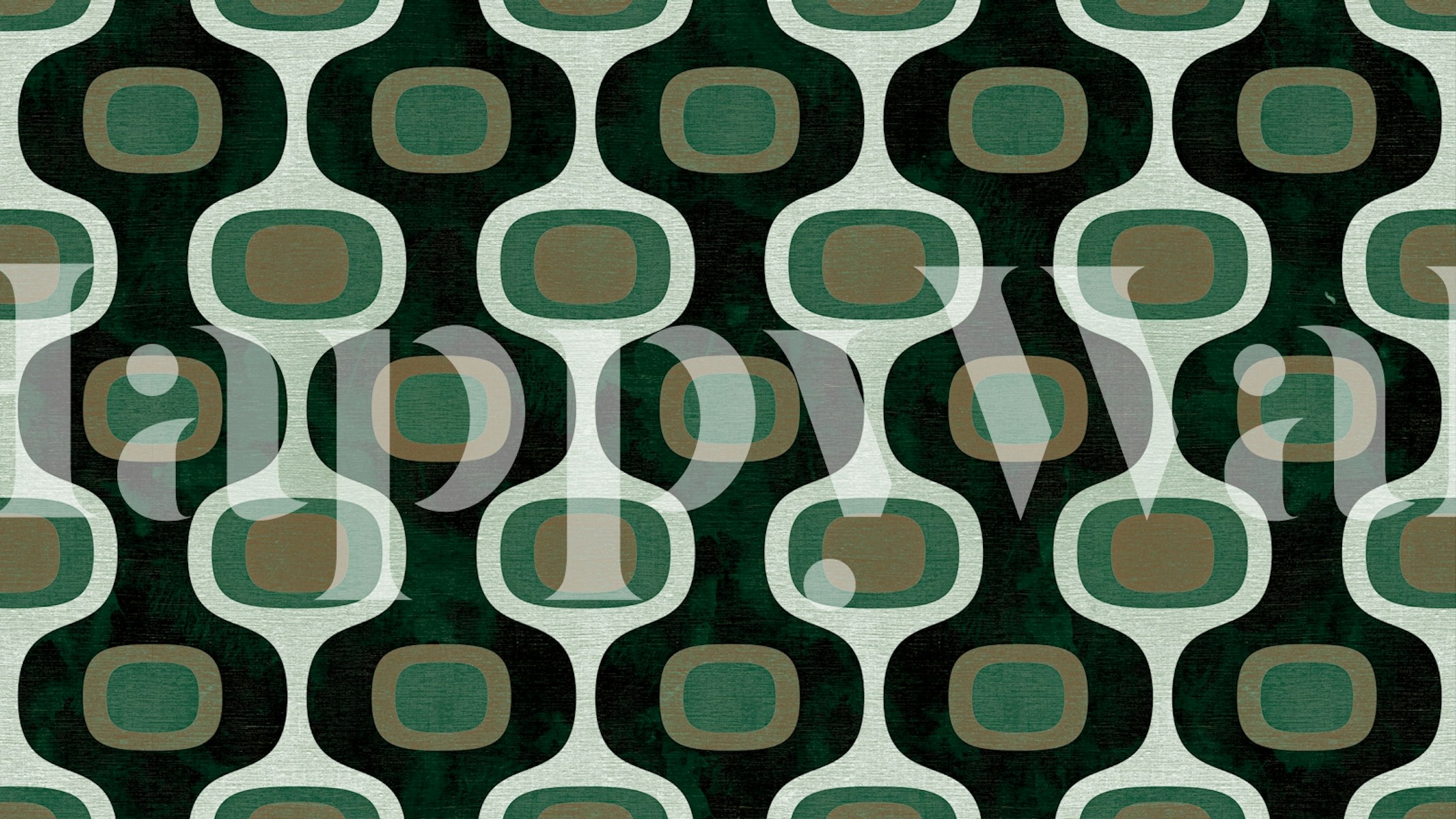 Geometric green and brown pattern wallpaper, mid-century style