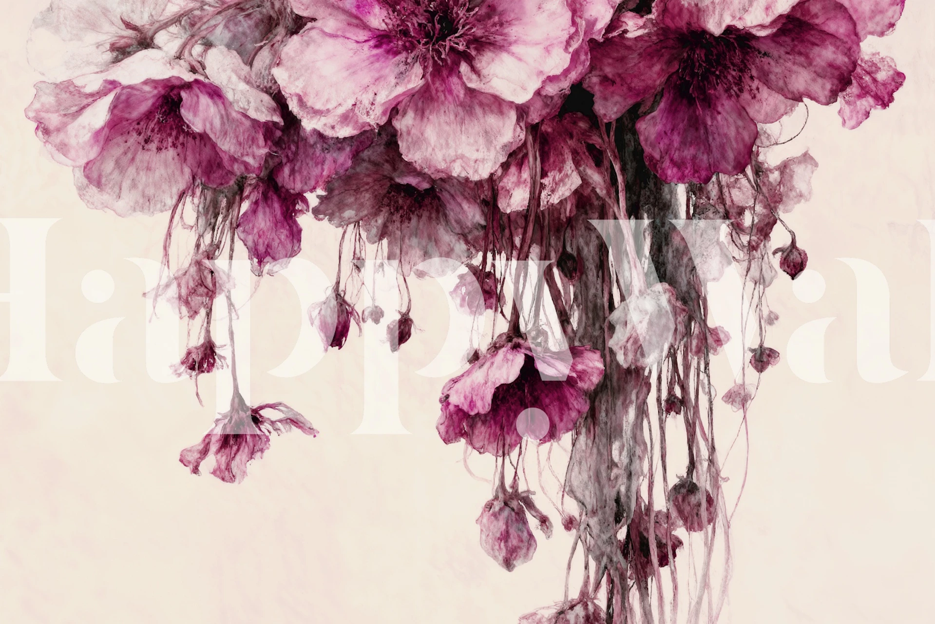 Silhouettes of dried wildflowers in shades of pink and brown wallpaper