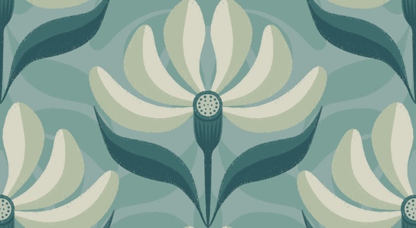 Retro Geometric Floral Calm Ice Blue Teal