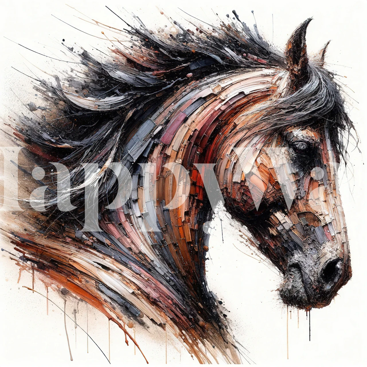 Dynamic horse wall mural with expressive brush strokes