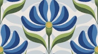 Retro Geometric Floral Royal Blue Green Ivory wallpaper