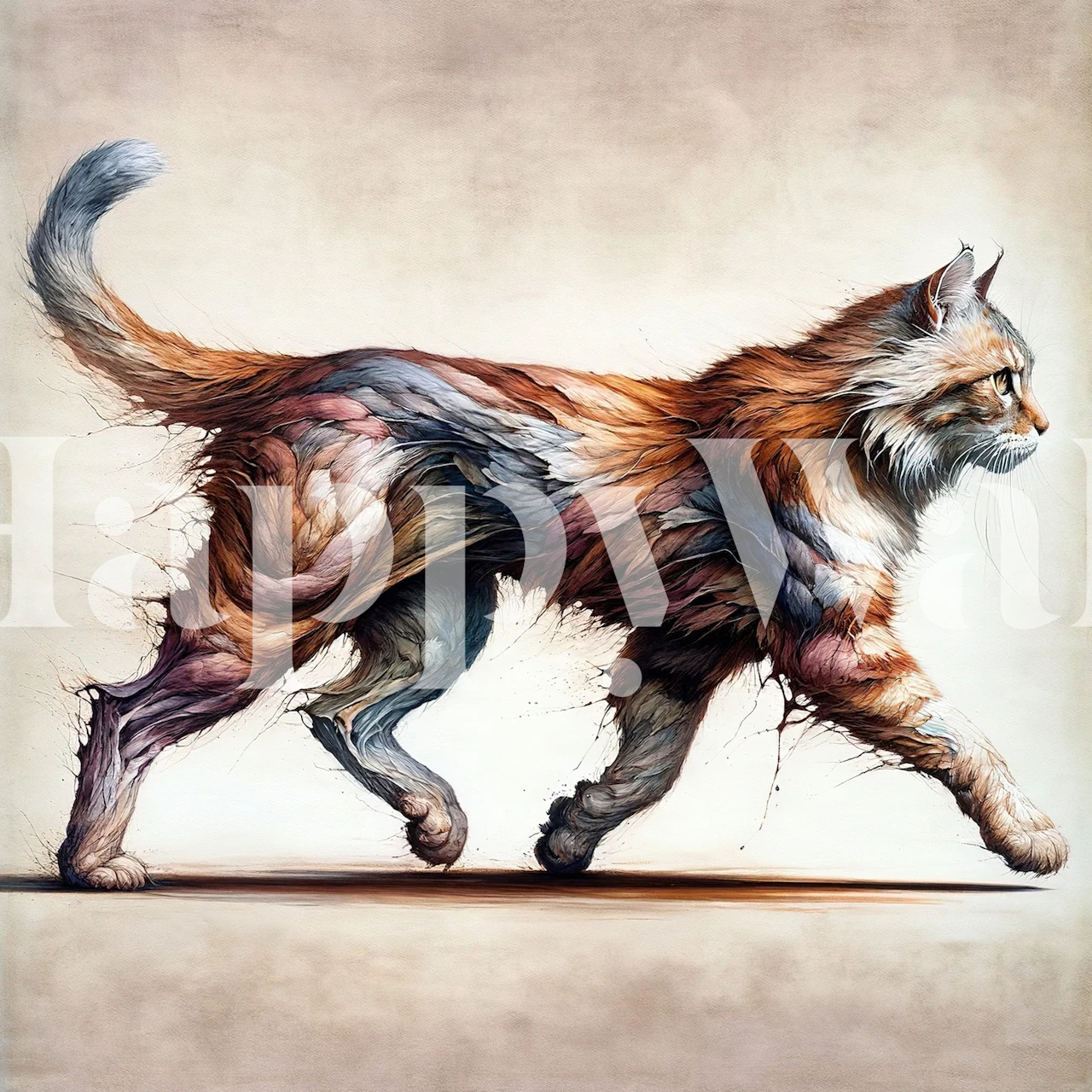 Colorful cat walking with abstract design wallpaper