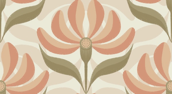 Retro Geometric Floral Peach Pastel Orange