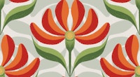 Bright Bold Retro Floral Red Green Ivory wallpaper