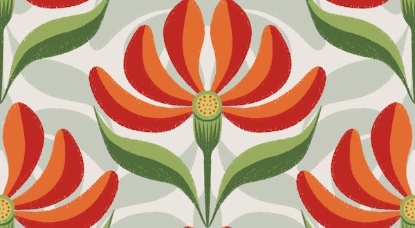 Bright Bold Retro Floral Red Green Ivory
