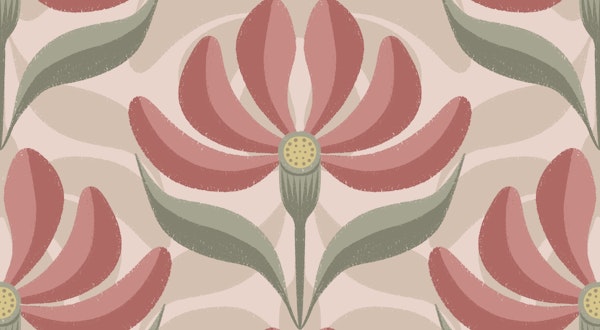 Retro Geometric Floral Rose Pink Cream