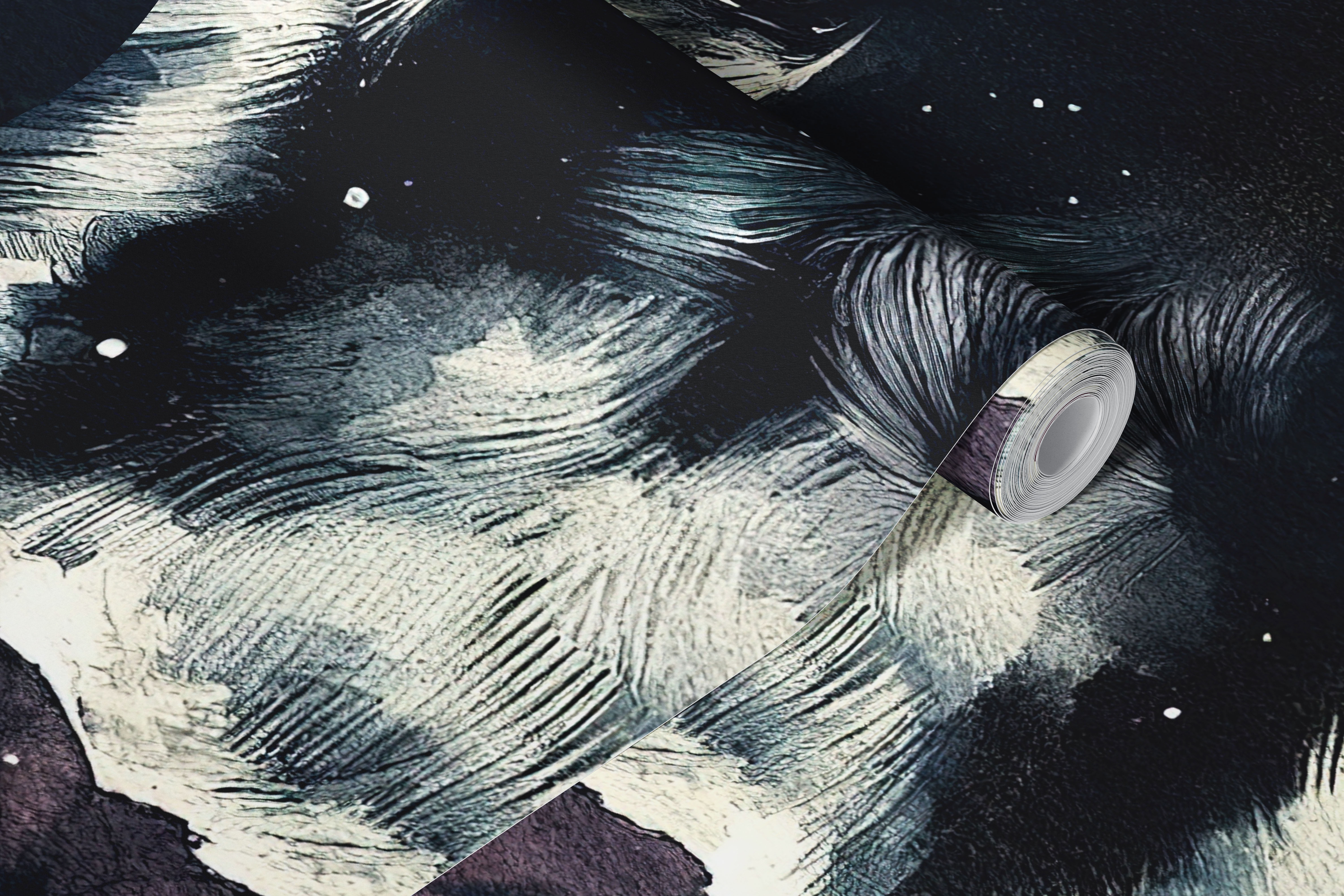 Watercolor panther design in black and white style wallpaper