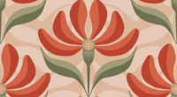 Retro Geometric Floral Red and Peachy Color wallpaper