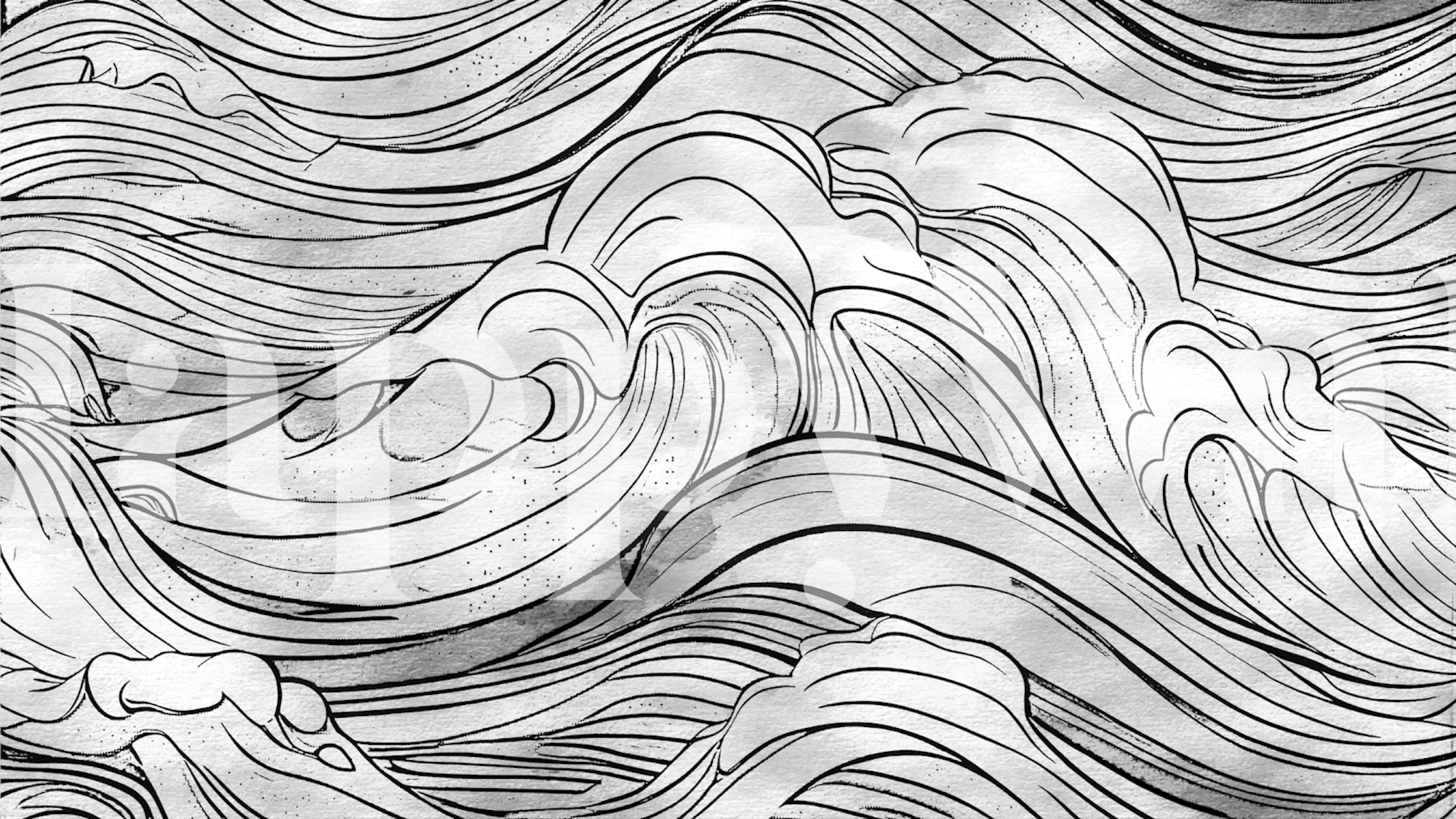 Clouds Line Art behang in een kamer