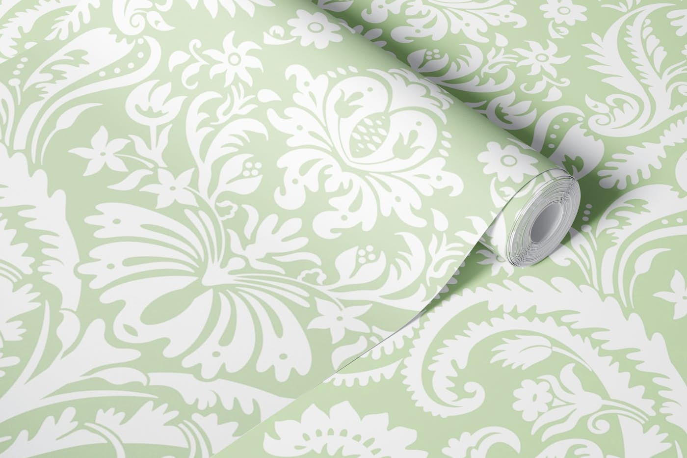 Damask Pattern 1 Pastel Green wallpaper roll