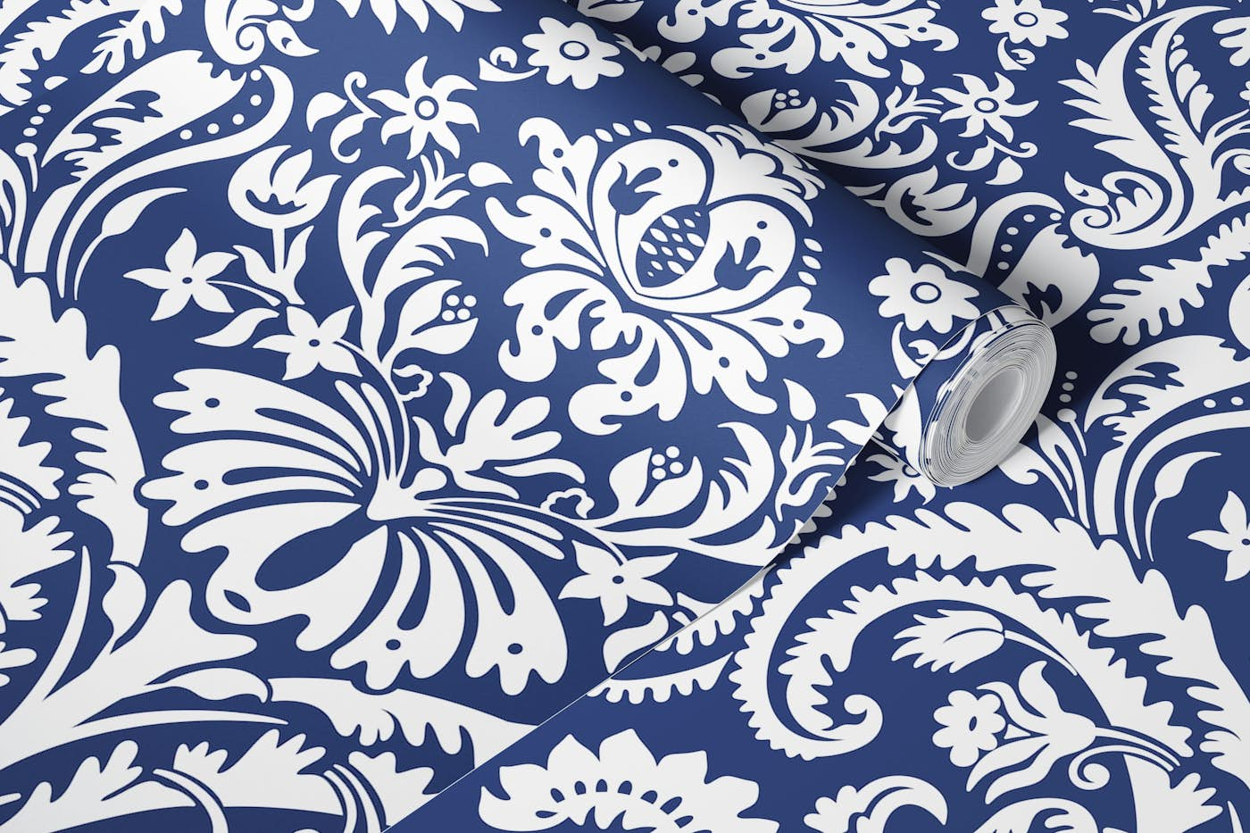 Damask Pattern 1 Navy wallpaper roll